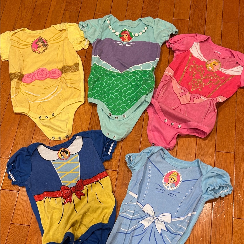 Set of Disney Princess Bodysuit/ onesies - Yellow, Green, Pink, Blue